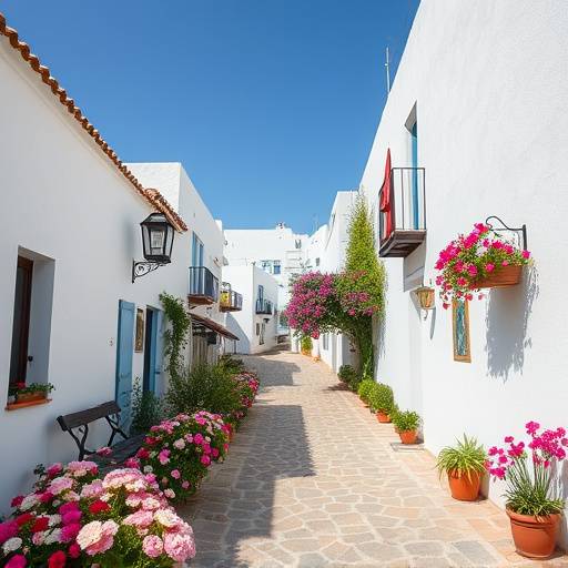 Callejuelas blancas y flores en Mijas Pueblo