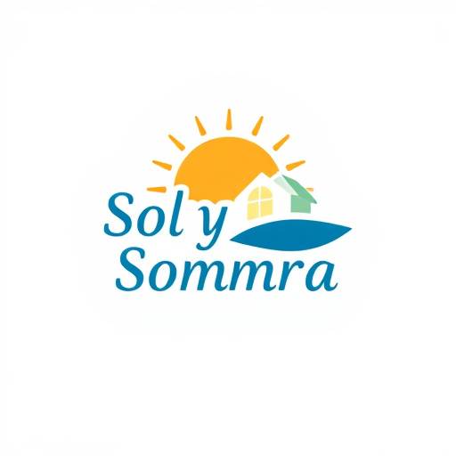 Logotipo de Sol y Sombra Propiedades: un sol y una sombra proyectada sobre el mar